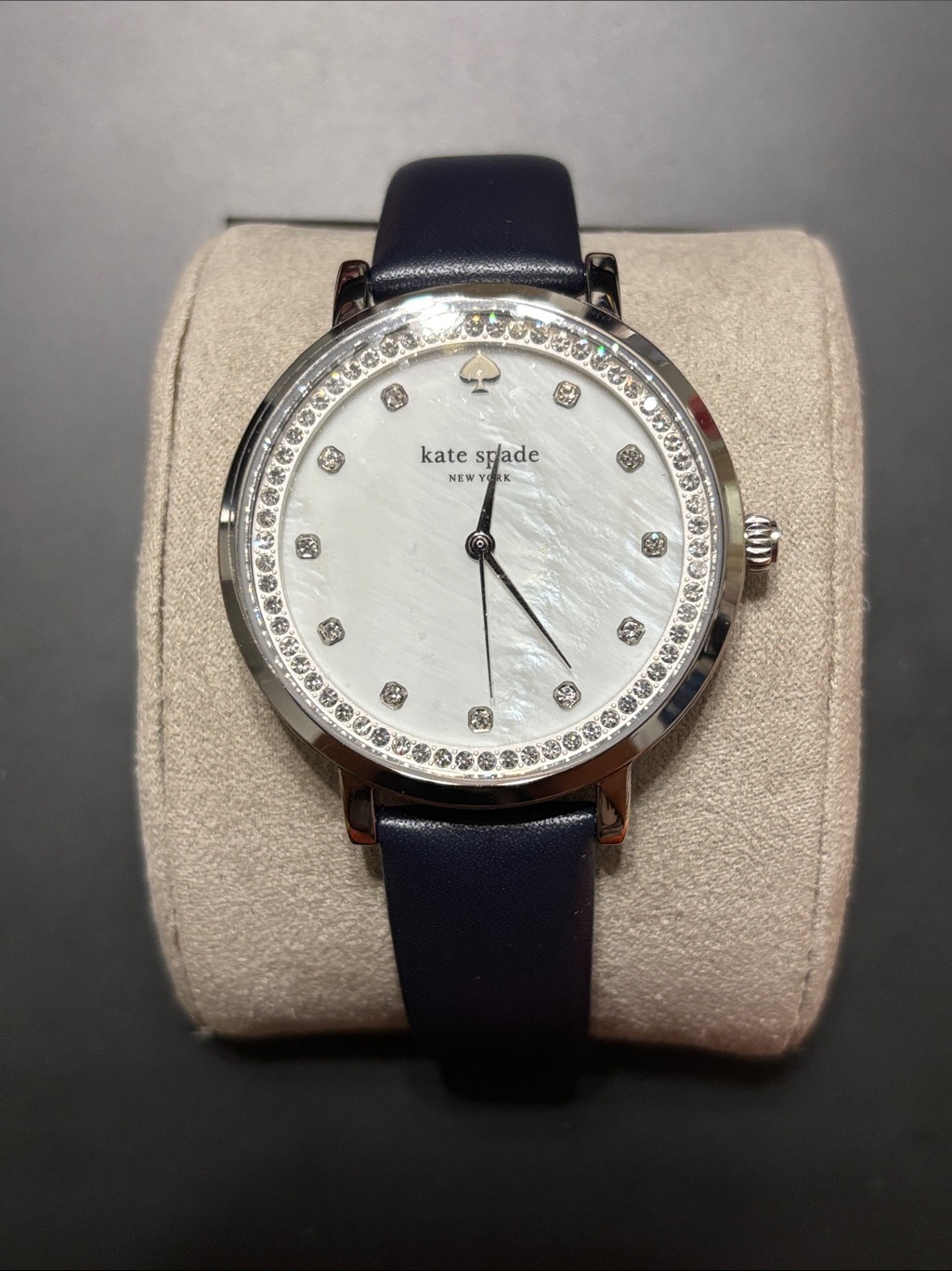 Kate Spade Motherofpearl Crystal Bezel Watch  Navy Strap